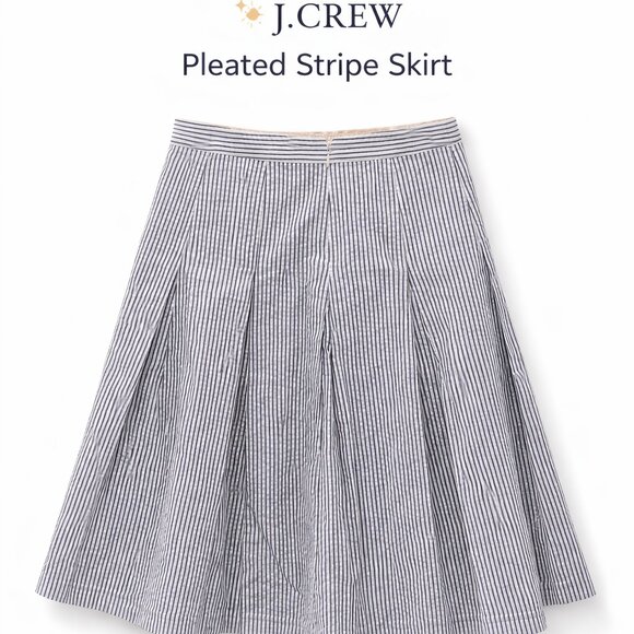J. Crew Dresses & Skirts - J.Crew Pleated Striped Cotton Skirt Women’s Size 2 Navy White A-Line Knee Length